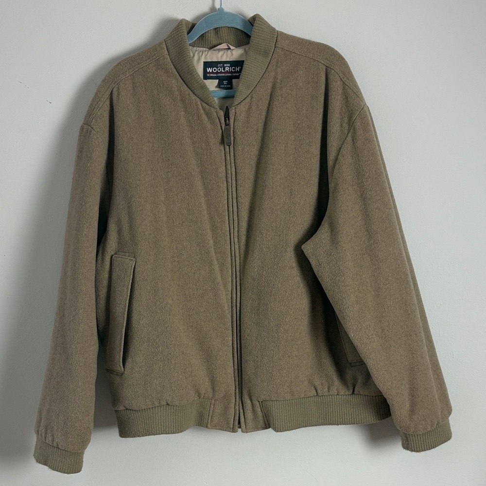 Woolrich Jacket Mens 2XL Tan Wool Blend Long Sleeve Zip Up Bomber